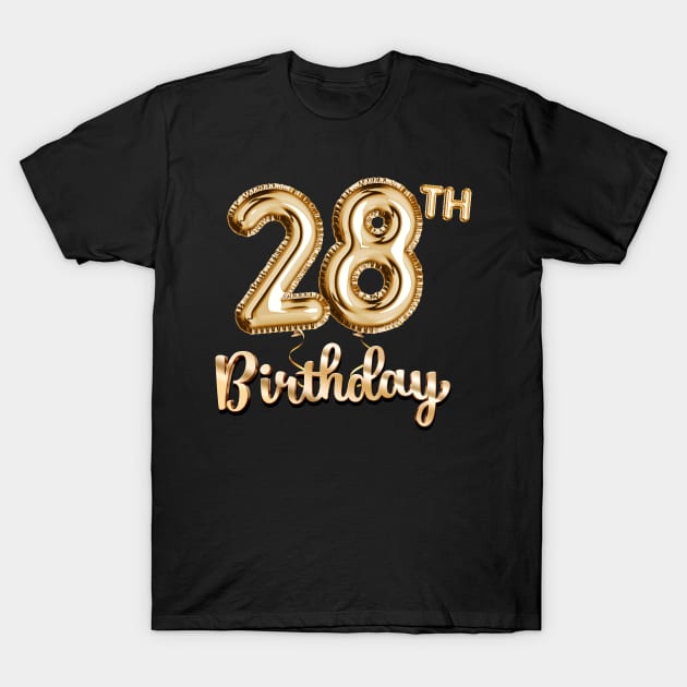 28th Birthday Gifts - Party Balloons Gold T-Shirt by BetterManufaktur